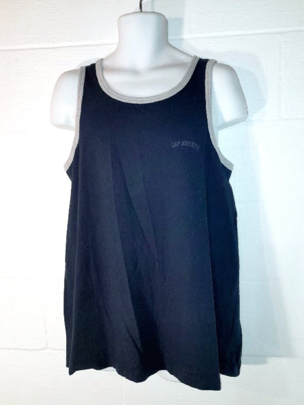 GAP Athletic Men's Vintage Tank Top Navy Blue Gray Trim Size XL 90s Y2K Cotton